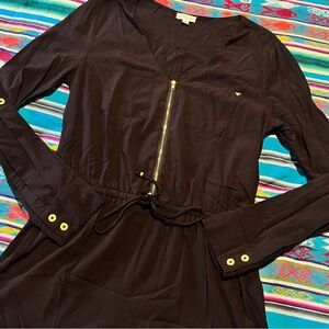 Black Long Sleeve Romper with Gold Accents Medium Shorts Zip Front GUESS